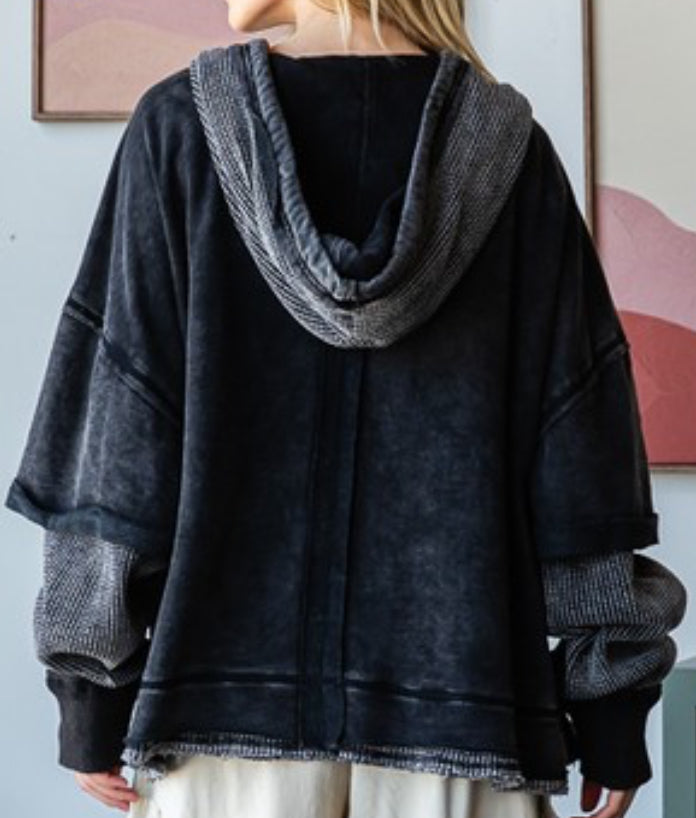 Washed black double layer zip hoodie (available up to 2X/3X)