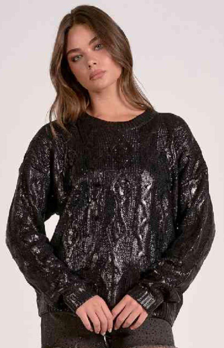 Elan black metallic cable sweater