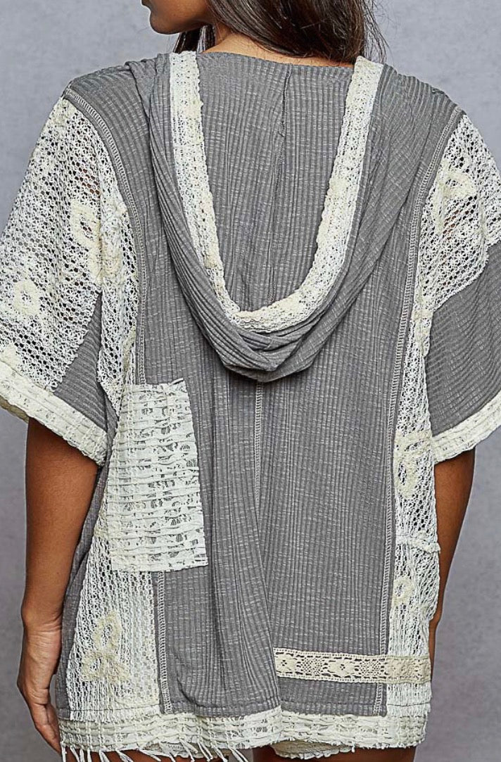 PREORDER NOW, Arriving Thursday…Grey loose fit hoodie with lace and daisy patches