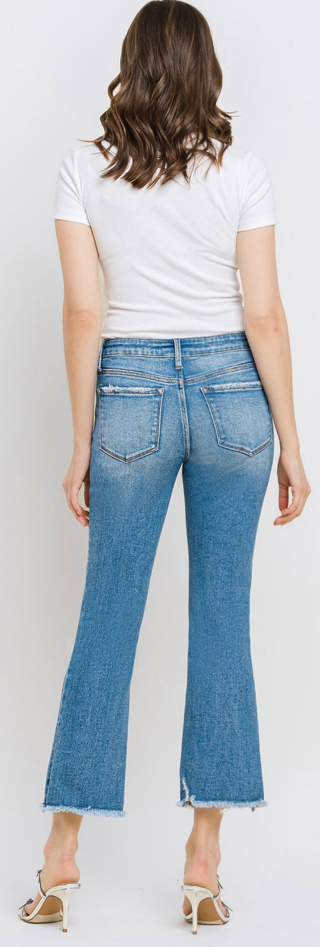 3RD RESTOCK! Mid rise medium wash crop mini bootcut jeans with stretch and tummy control