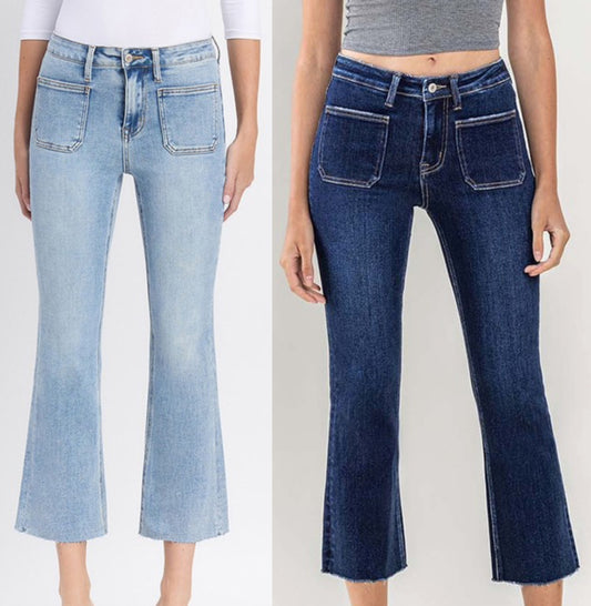 Vervet cropped flare patch pocket jeans with stretch