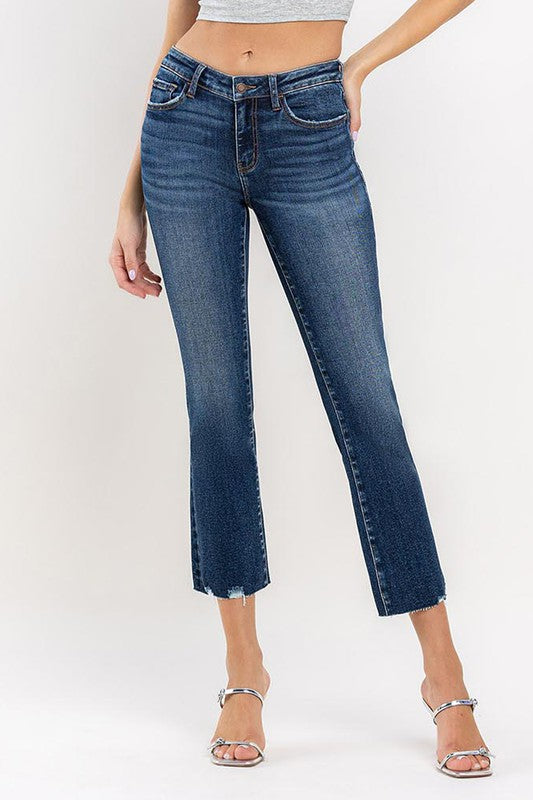 4TH RESTOCK! Dark wash mid rise cropped mini bootcut jeans with stretch