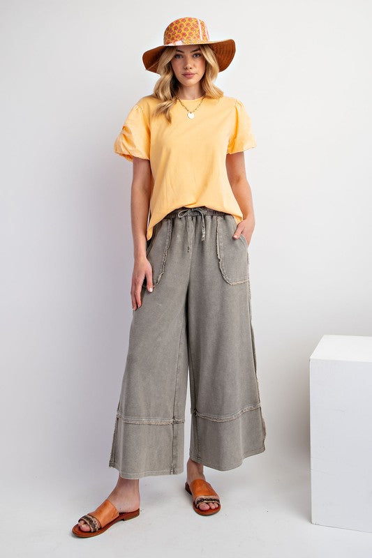 Grey washed terry knit palazzo pants