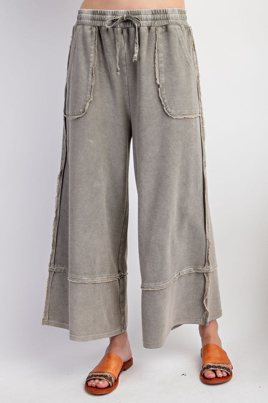 Grey washed terry knit palazzo pants