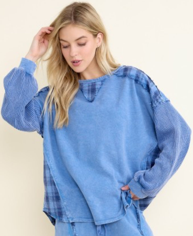 Plaid insert loose fit pants and sweatshirts (sold separately)