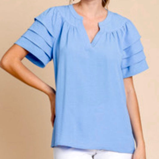 Sky blue tier sleeve top