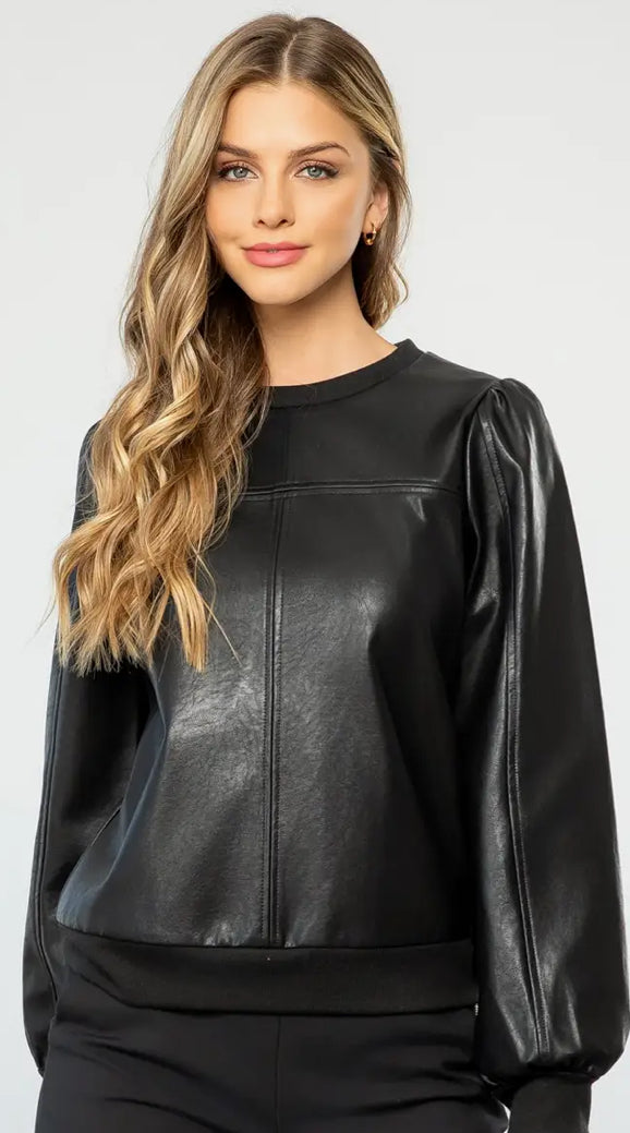 THML black faux leather top