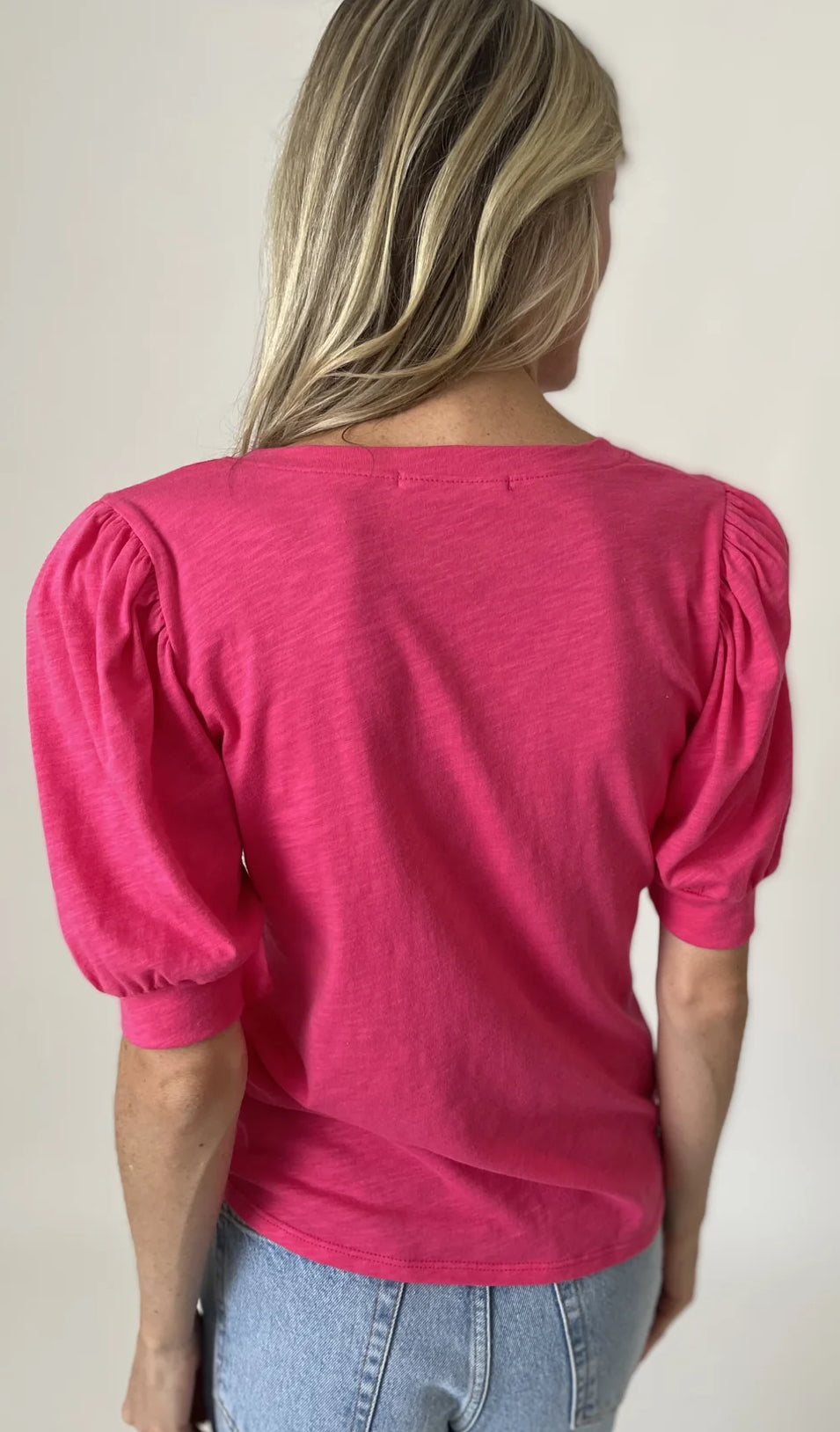 Six Fifty Kira pink puff sleeve v neck tee