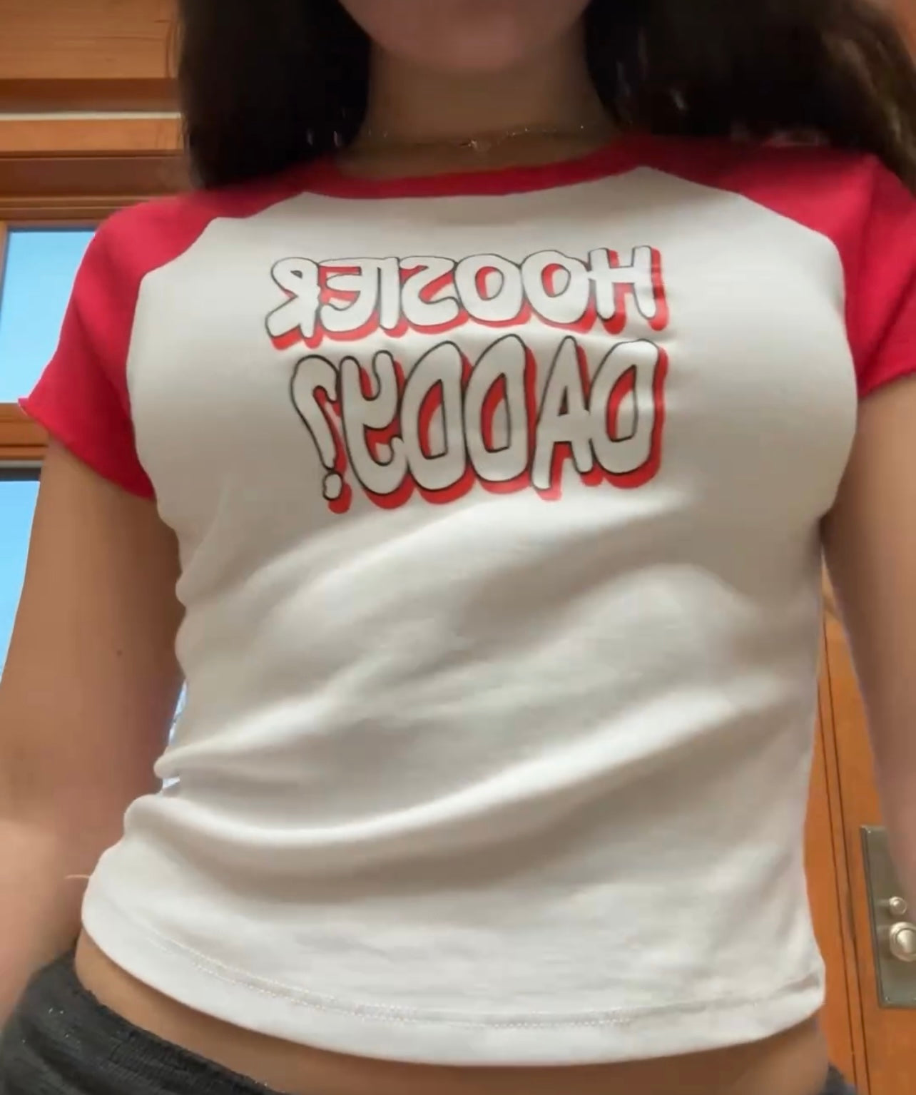 In stock hand drawn cropped baseball tee