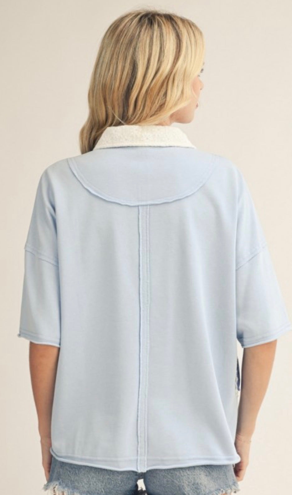 PREORDER NOW, Arriving Friday…Blue henley with daisies