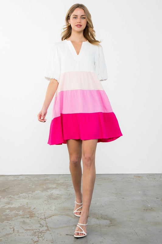 Pink colorblock dress hotsell