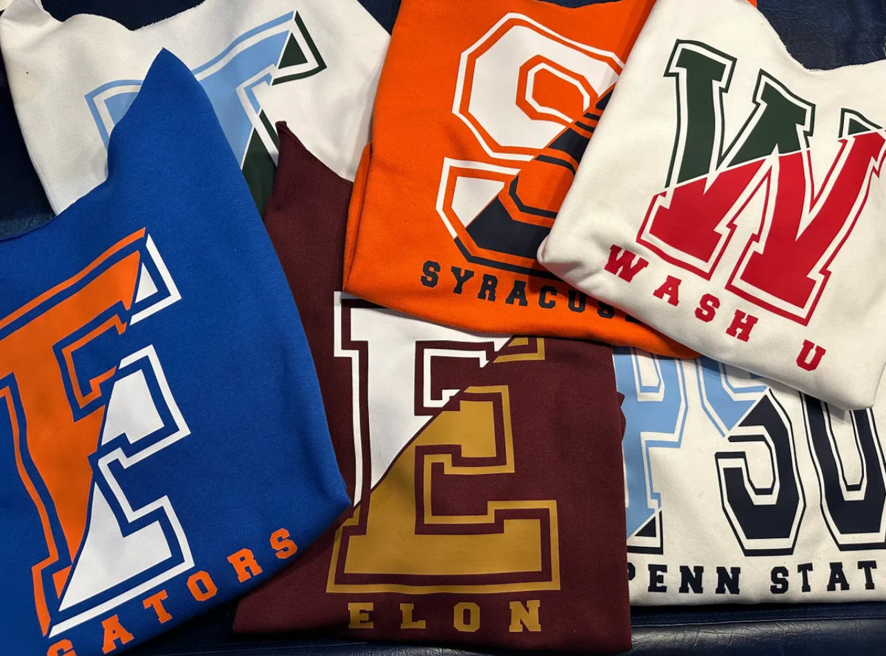 Custom big initial sweatshirt (choose crew neck or off shoulder and order for ANY school)