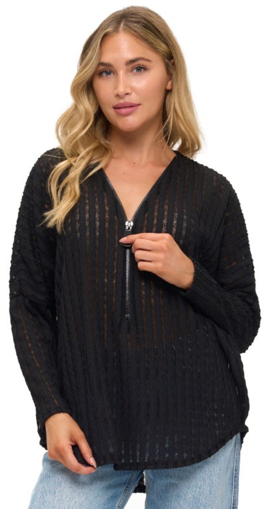 Ariella black lace top with zipper