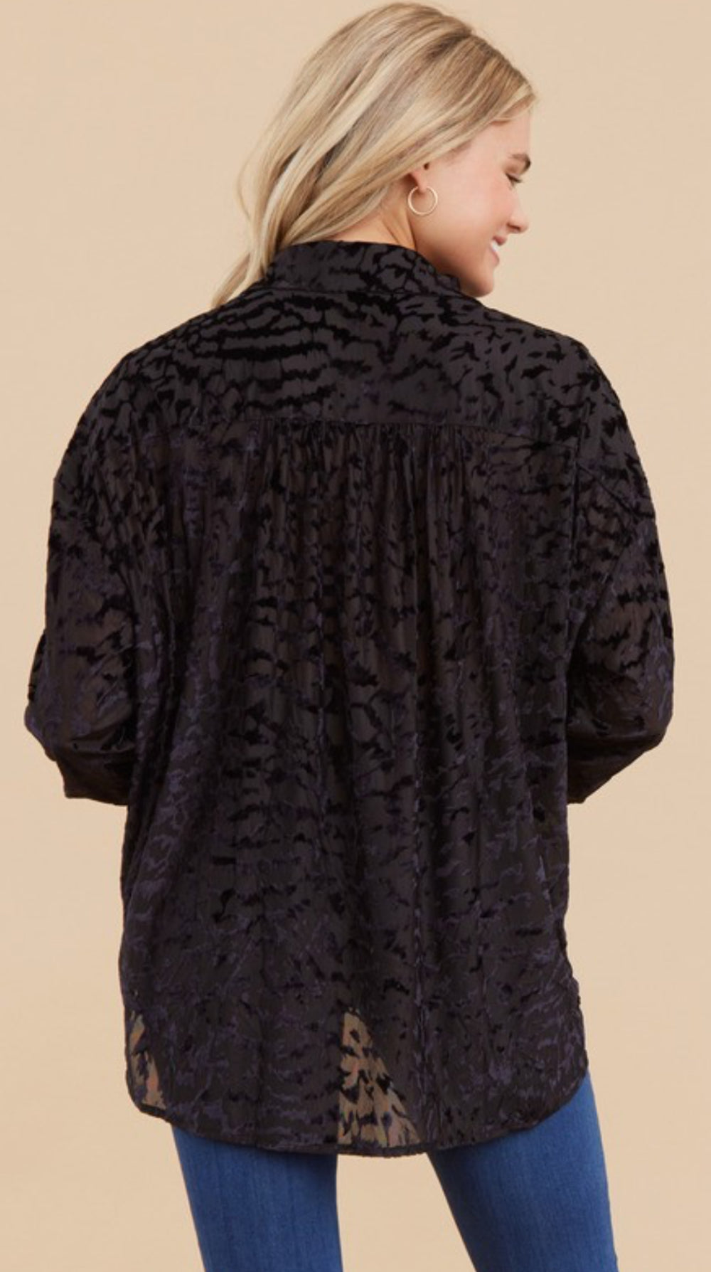 Black animal burnout button down blouse