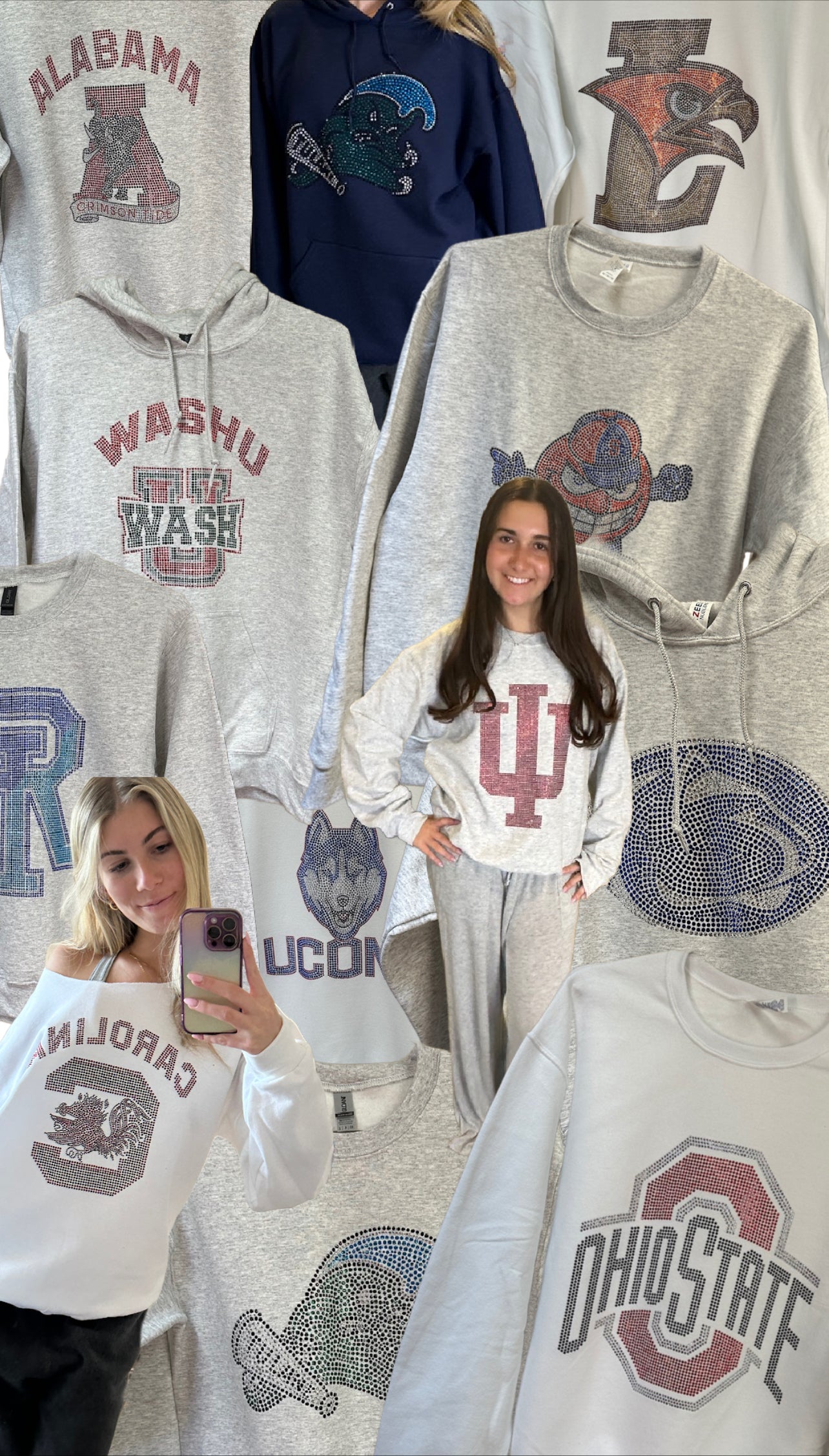In stock & Custom bling sweatshirt (Most schools available to order, see pic 2 for options & available up to 3X)