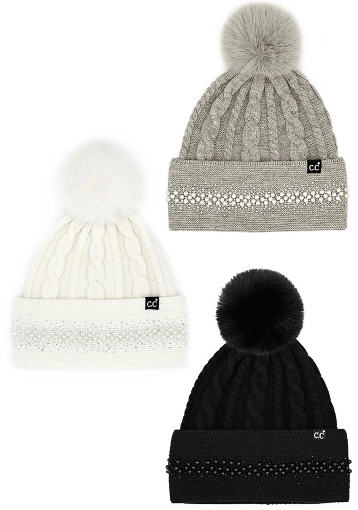 CC hats with pearls (2 styles, assorted colors)