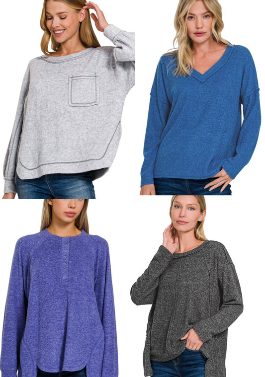 Assorted brushed knit super soft tops, some styles also available in plus size