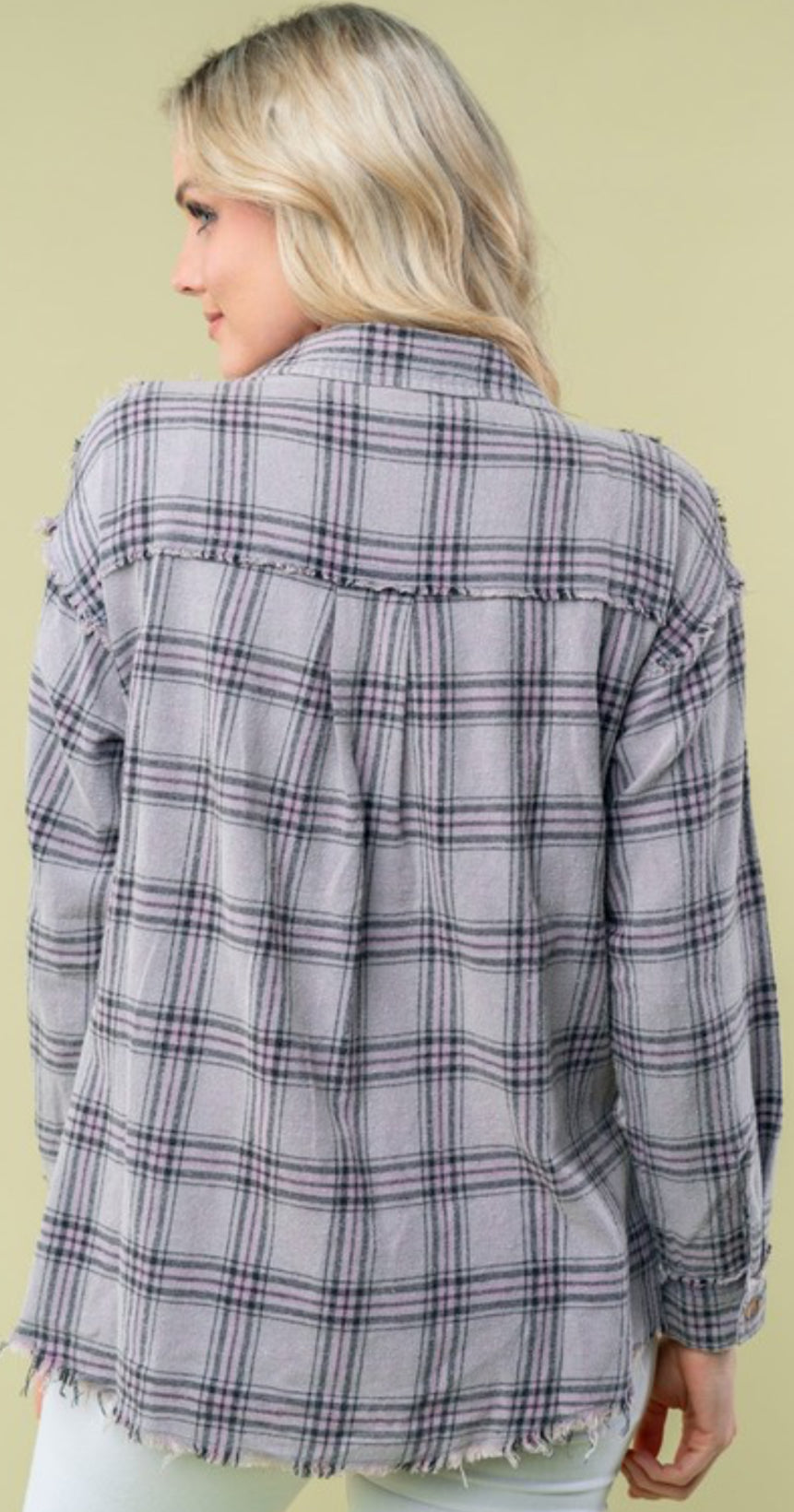Grey/lilac/black fray bottom soft flannel (also available in plus size)