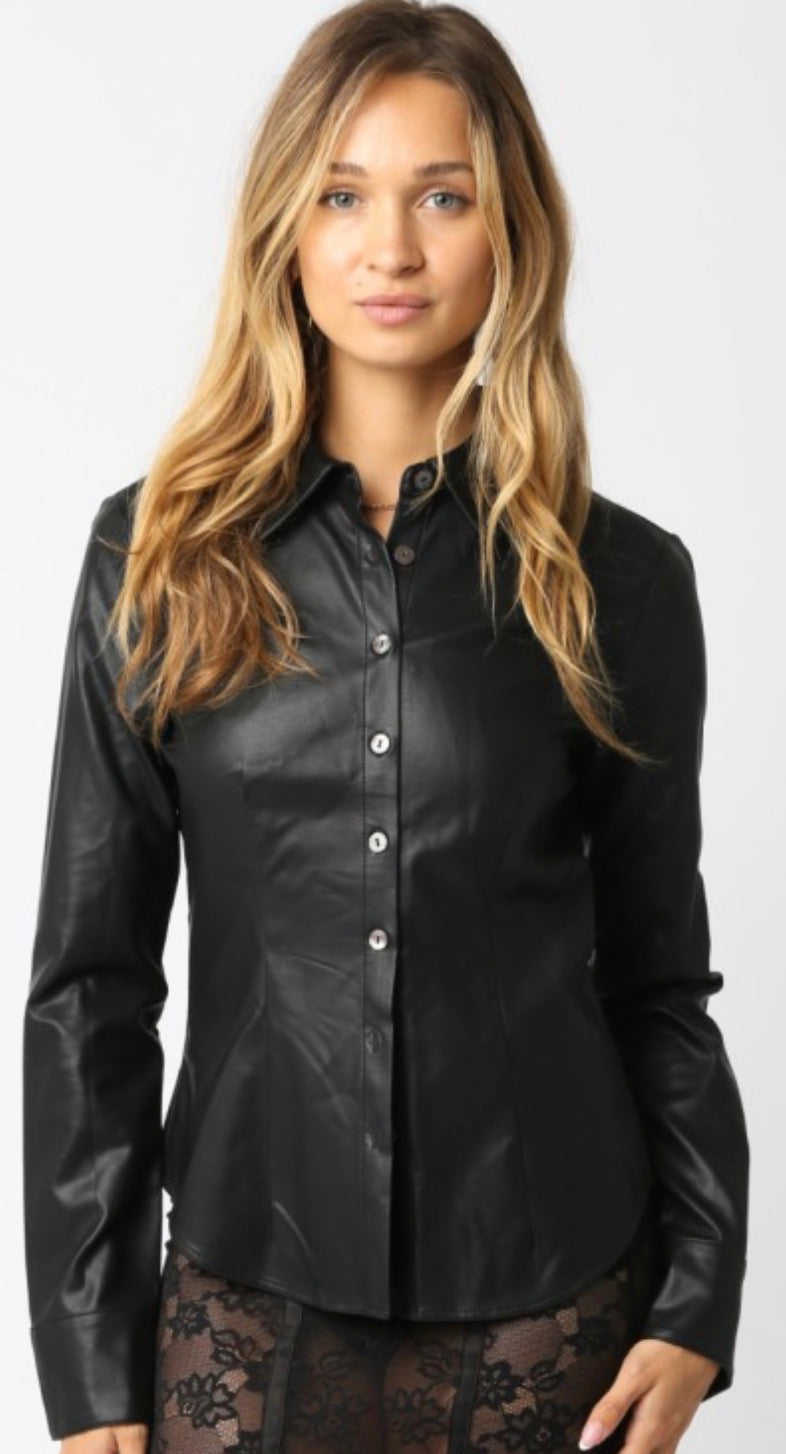 Arriving this afternoon! Faux leather blouse