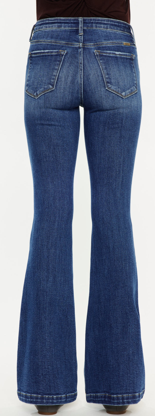Mid rise stretch flare jeans, SHORTER LENGTH 31" inseam