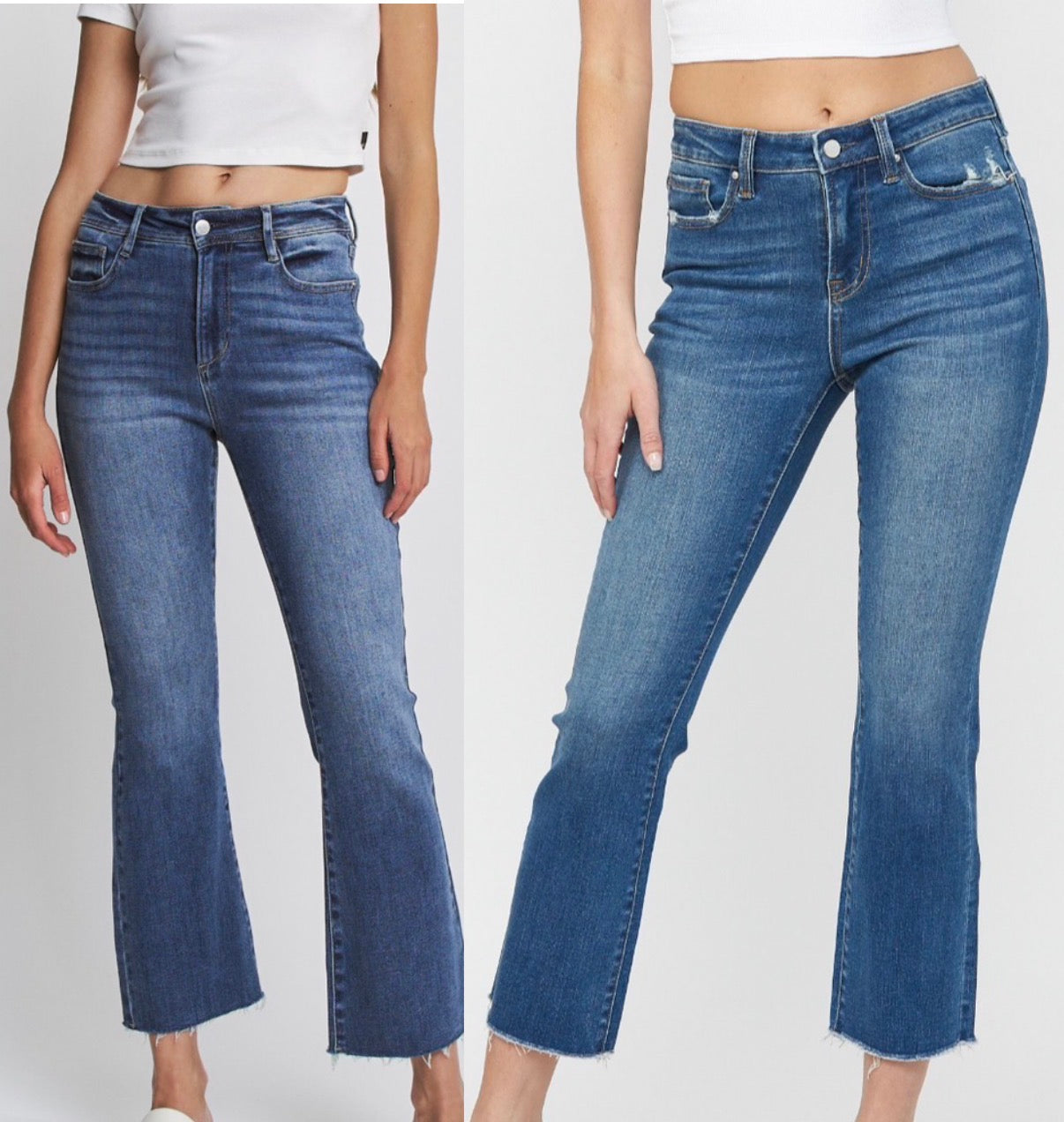 Mica crop flare jeans with stretch, perfect length for most! No alterations needed!