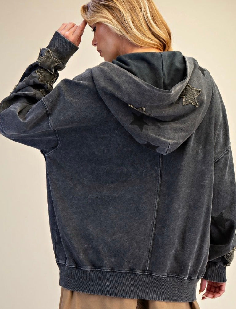 Grey loose fit hoodie with stars