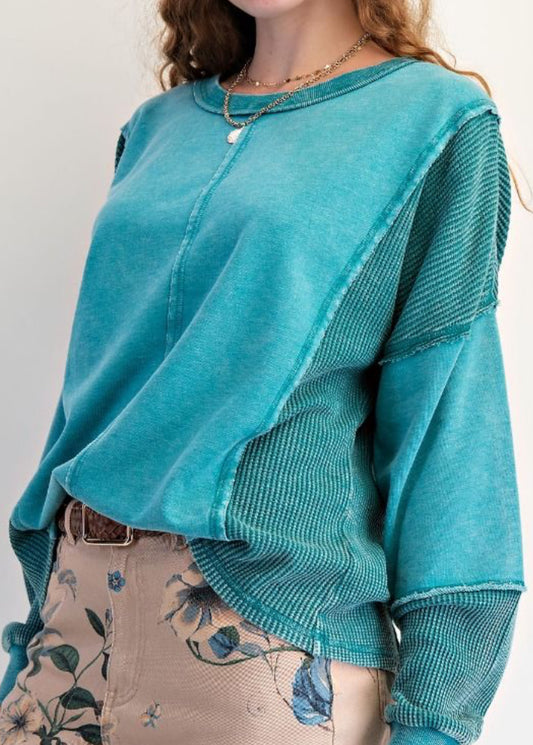 Teal loose fit sweatshirt with thermal inserts