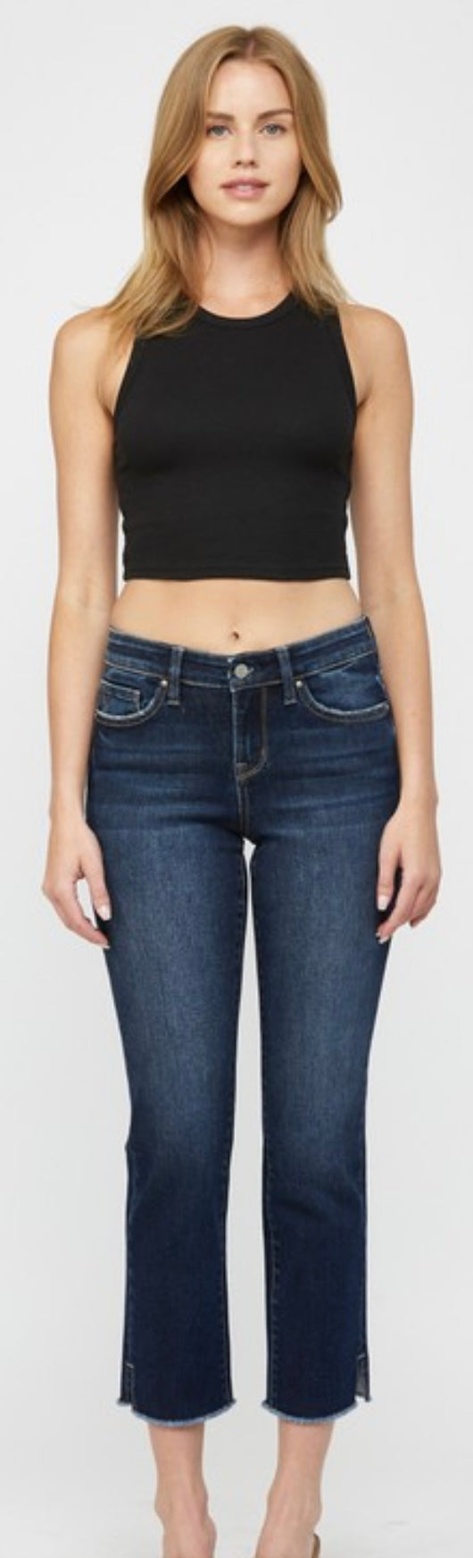 Mica Mid rise dark crop straight jeans with stretch