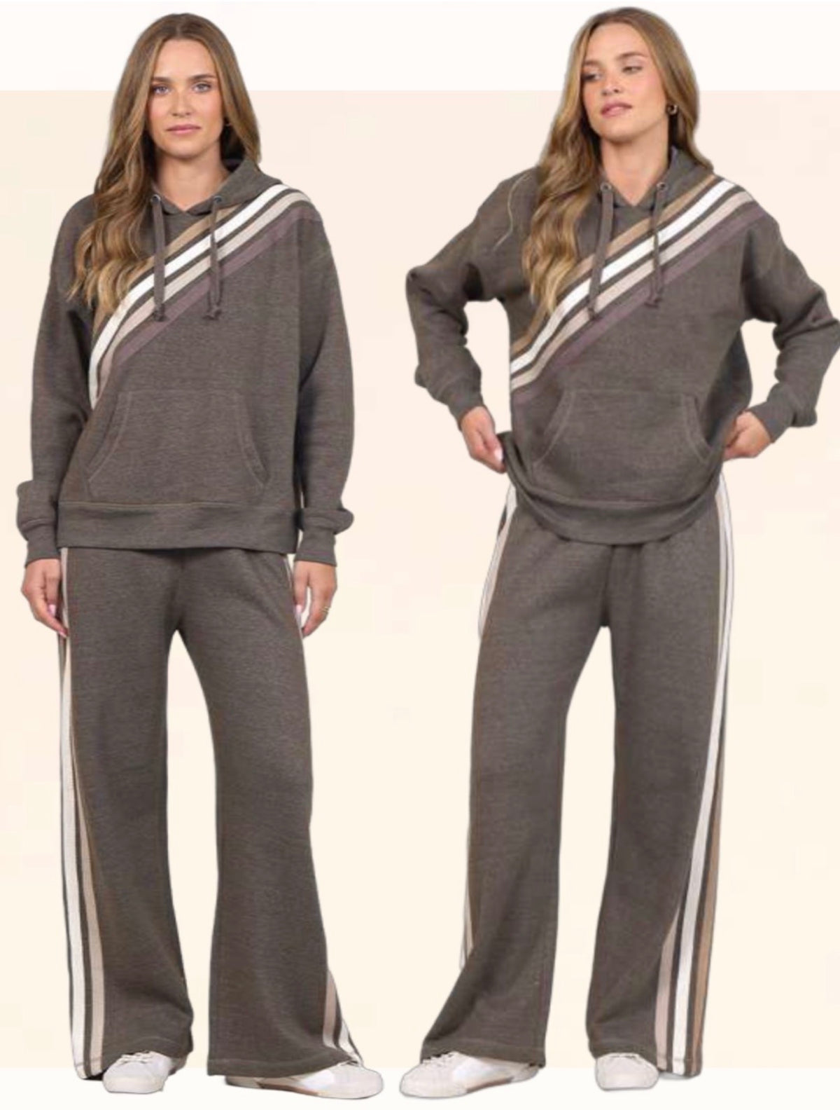 Vintage Havana mocha soft fleece hoodie with stripes with matching loose fit pants (sold separately)