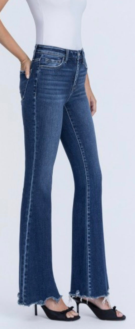 Lovervet high rise distressed hem flare with stretch