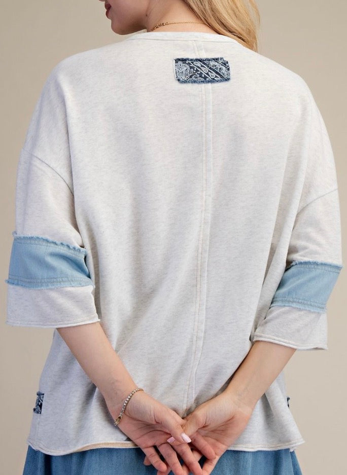 Heather grey with blue bandanna daisy top (available up to XXL/2X)