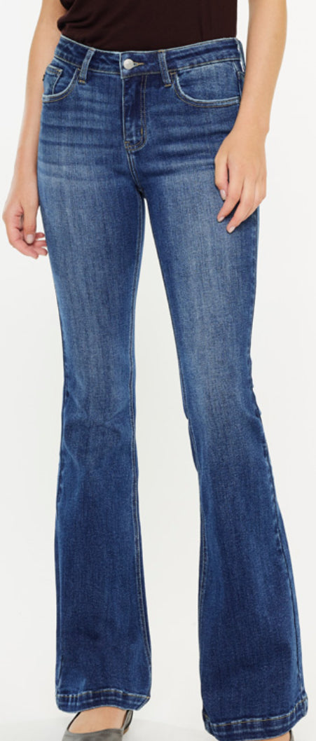 Mid rise stretch flare jeans, SHORTER LENGTH 31" inseam