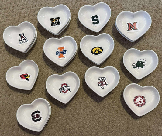 IN STOCK! Mini college heart trays, great for grad gifts!