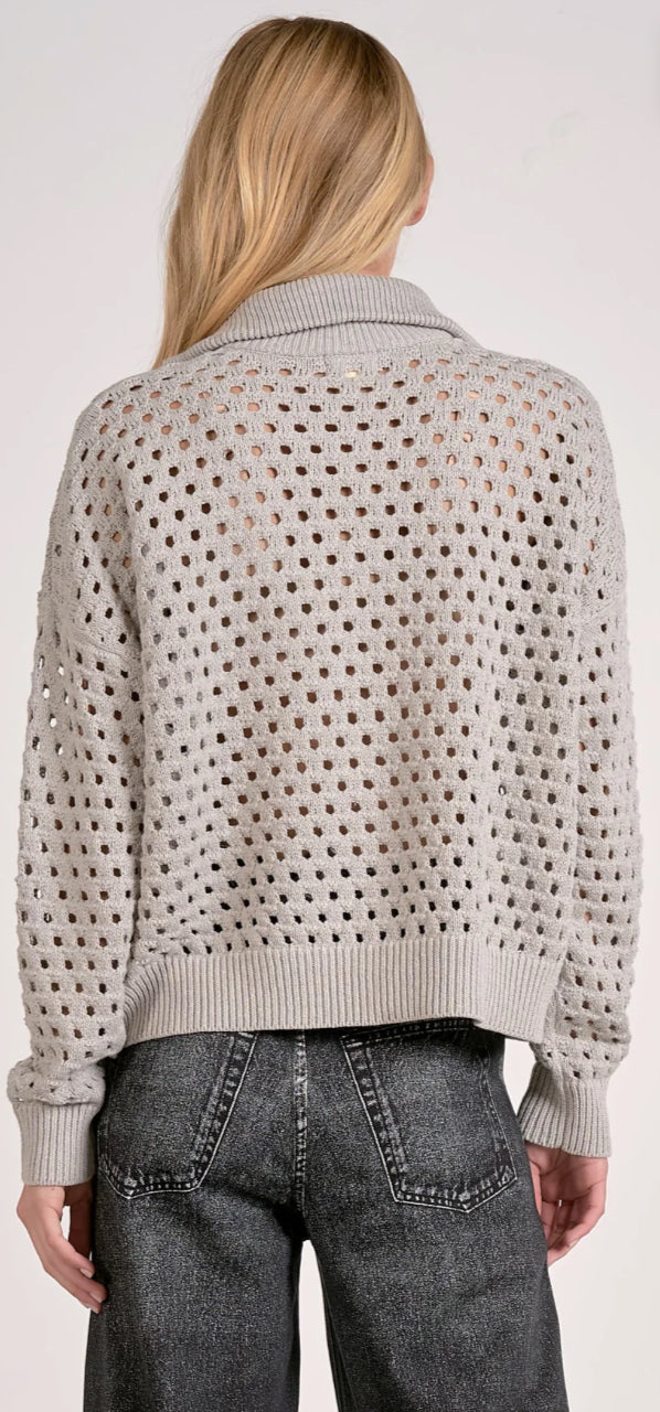 Black and grey crochet quarter zip tops