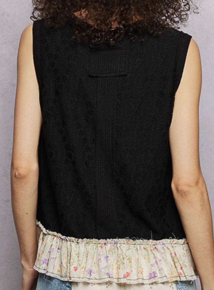 Black tank with floral flounce bottom