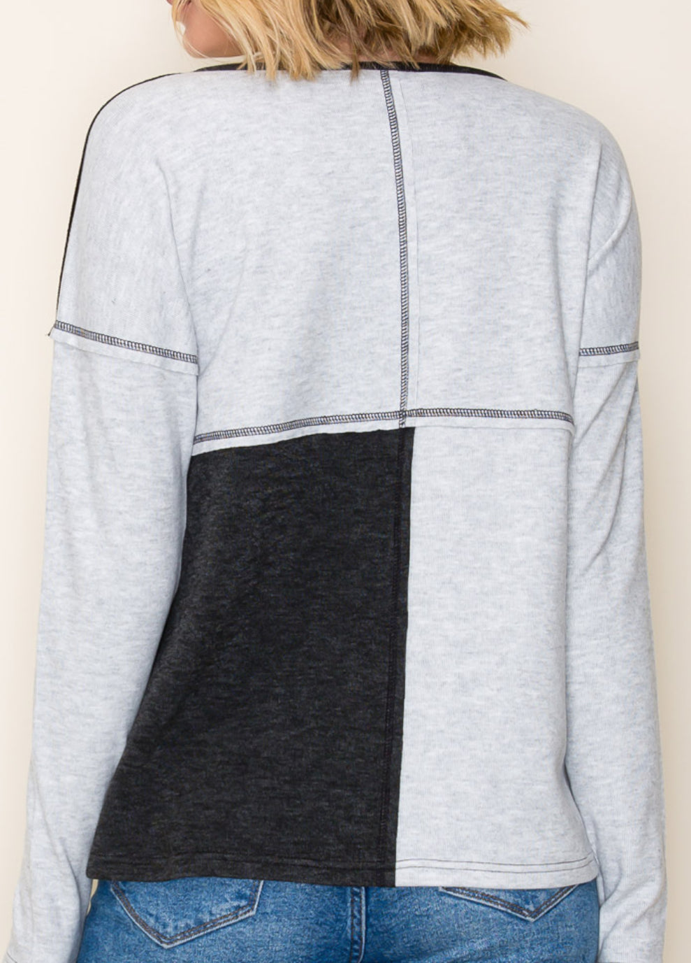 Grey 2 tone colorblock henley