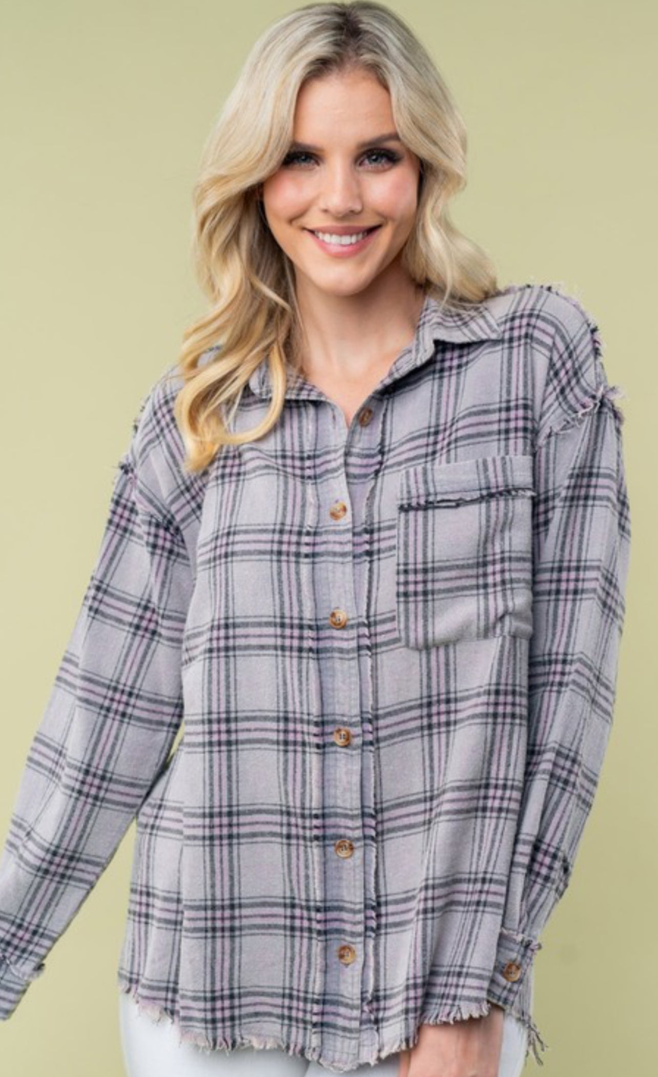 Grey/lilac/black fray bottom soft flannel (also available in plus size)