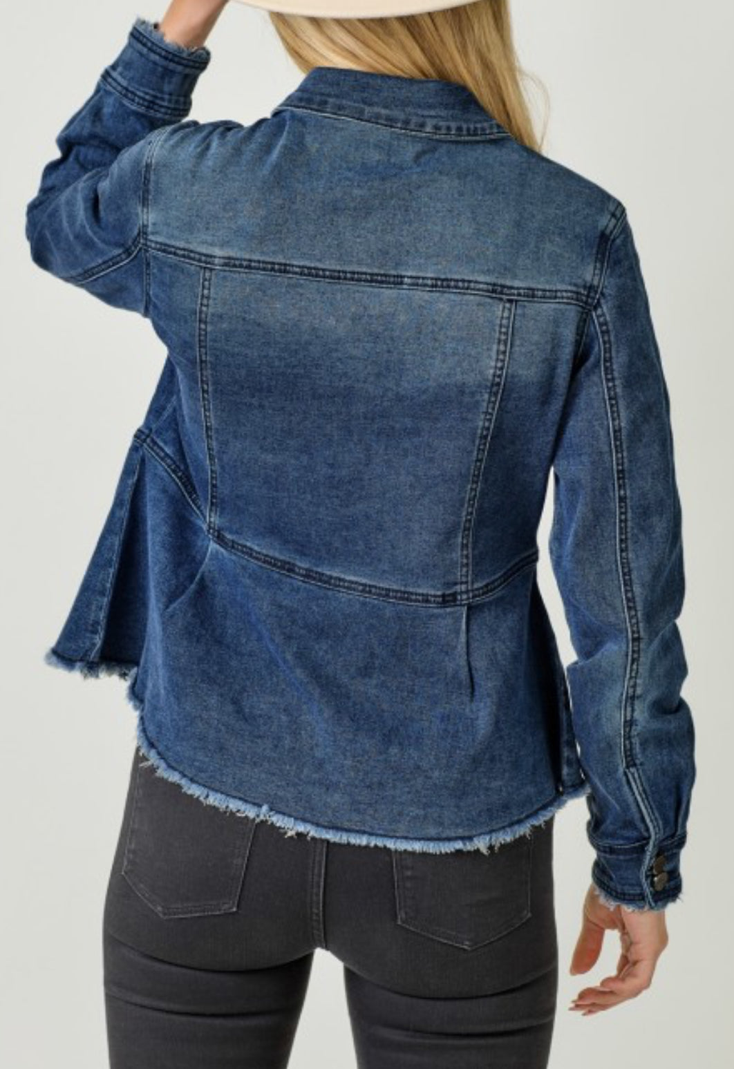 Dark denim stretch peplum jacket
