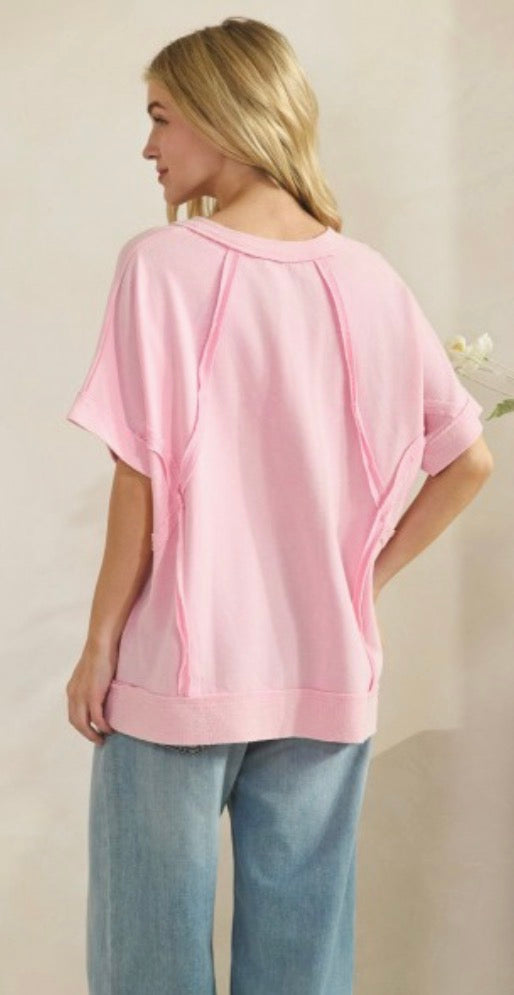 Pink loose fit top with seam detail
