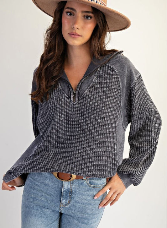 Grey waffle quarter zip polo