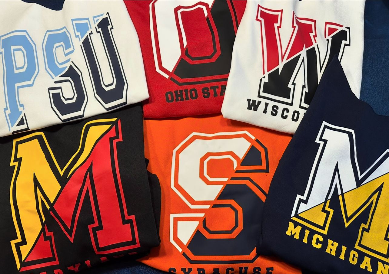 Custom big initial sweatshirt (choose crew neck or off shoulder and order for ANY school)