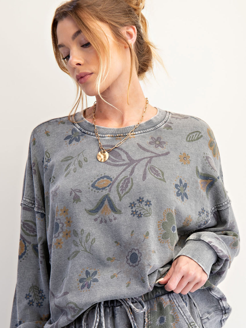Grey floral print sweatshirt