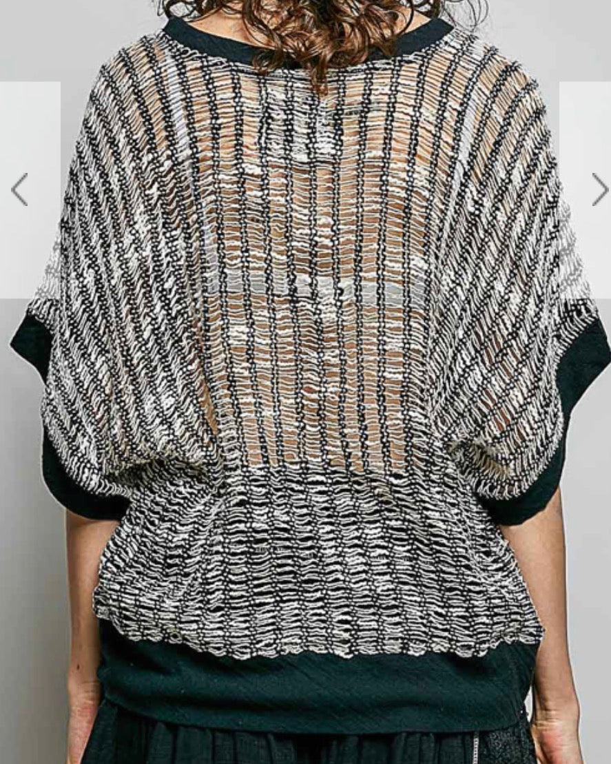 Black and white crochet relaxed fit top