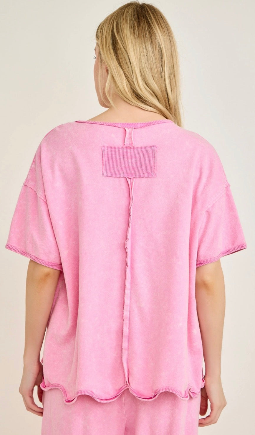 Pink scallop bottom boxy top