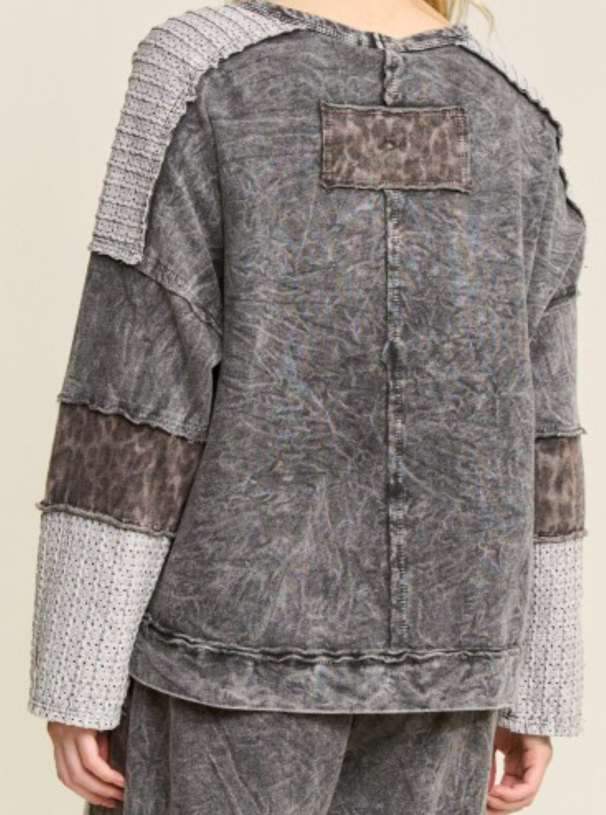 Grey mineral wash loose pants with matching top with leopard star (sold separately)