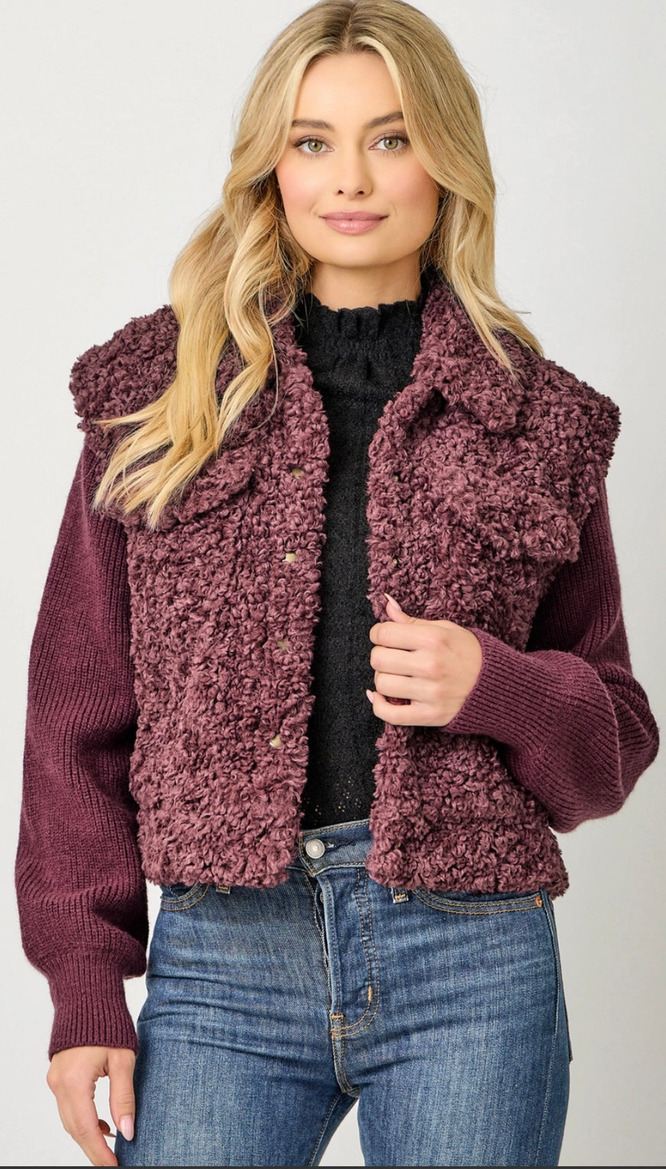 Burgundy 2fer snap front jacket