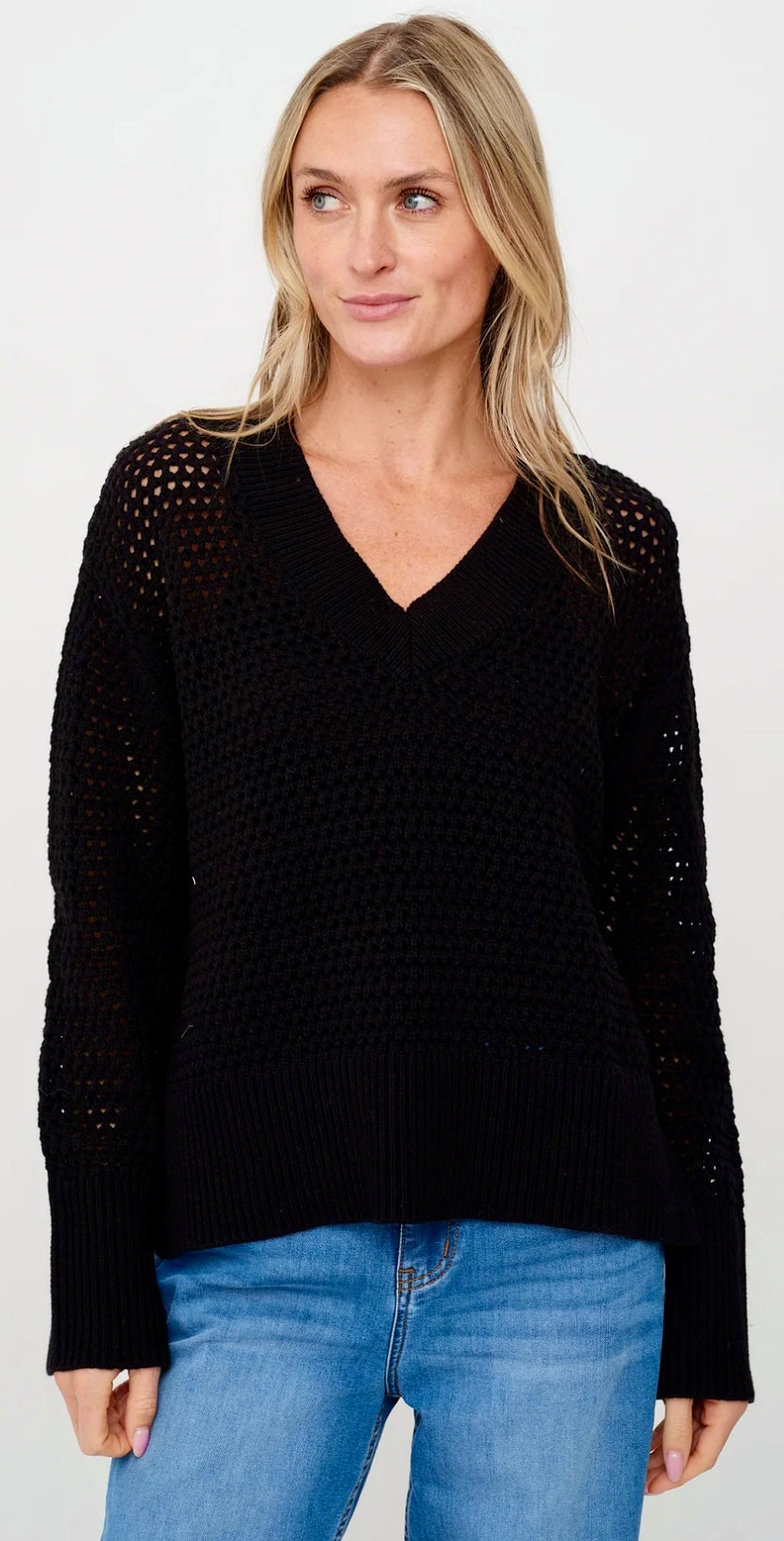 Six Fifty black Cameron crochet v neck