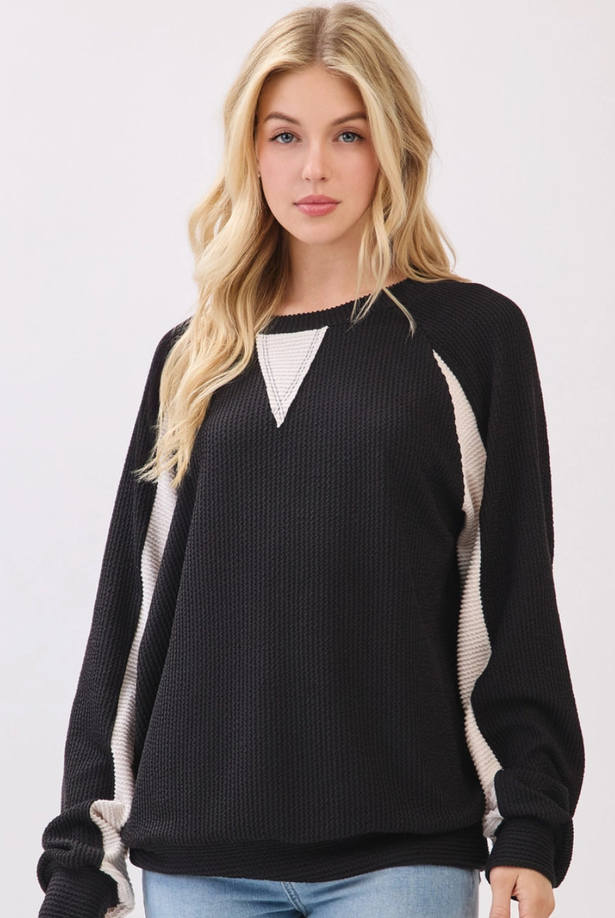 Black ribbed top with white inserts