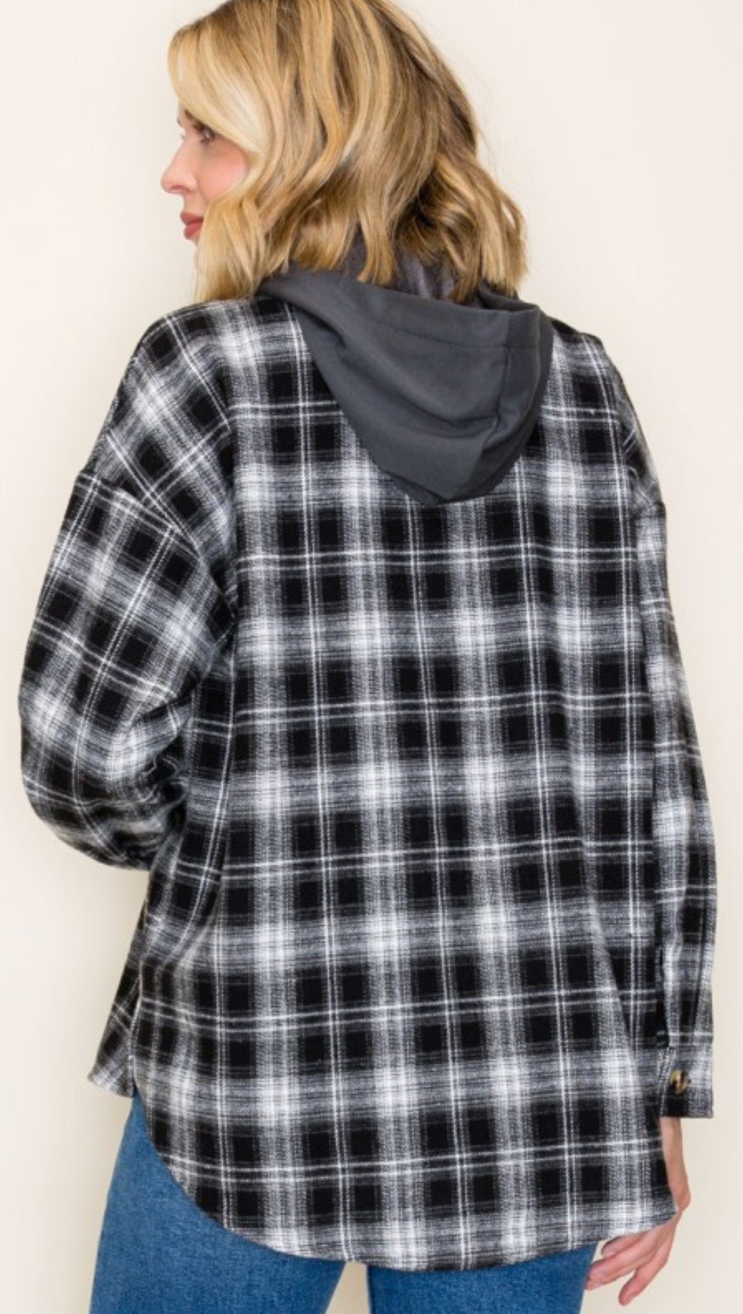 Black/white flannel with fleece zip hooded insert