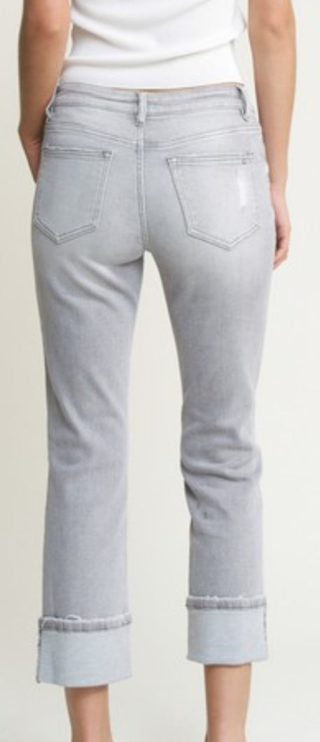 6TH RESTOCK! Mica grey denim cuffed straight leg, mid rise with stretch, BEST SELLER!